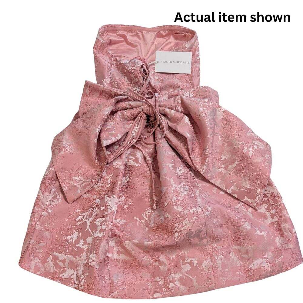 NWT Saints & Secrets Pink Floral Jacquard Bow Mini Dress - Size L - Picture 4 of 8